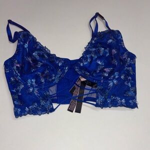 Victoria's Secret Royal Blue Lace Bralette Mini Corset Top Lingerie NWT